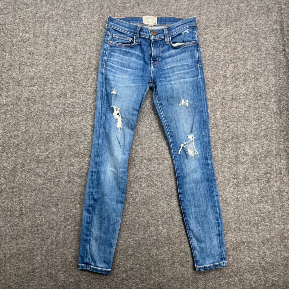 Current/Elliott The Stiletto Distressed Skinny Jeans Blue Cropped Ankle Size 24
